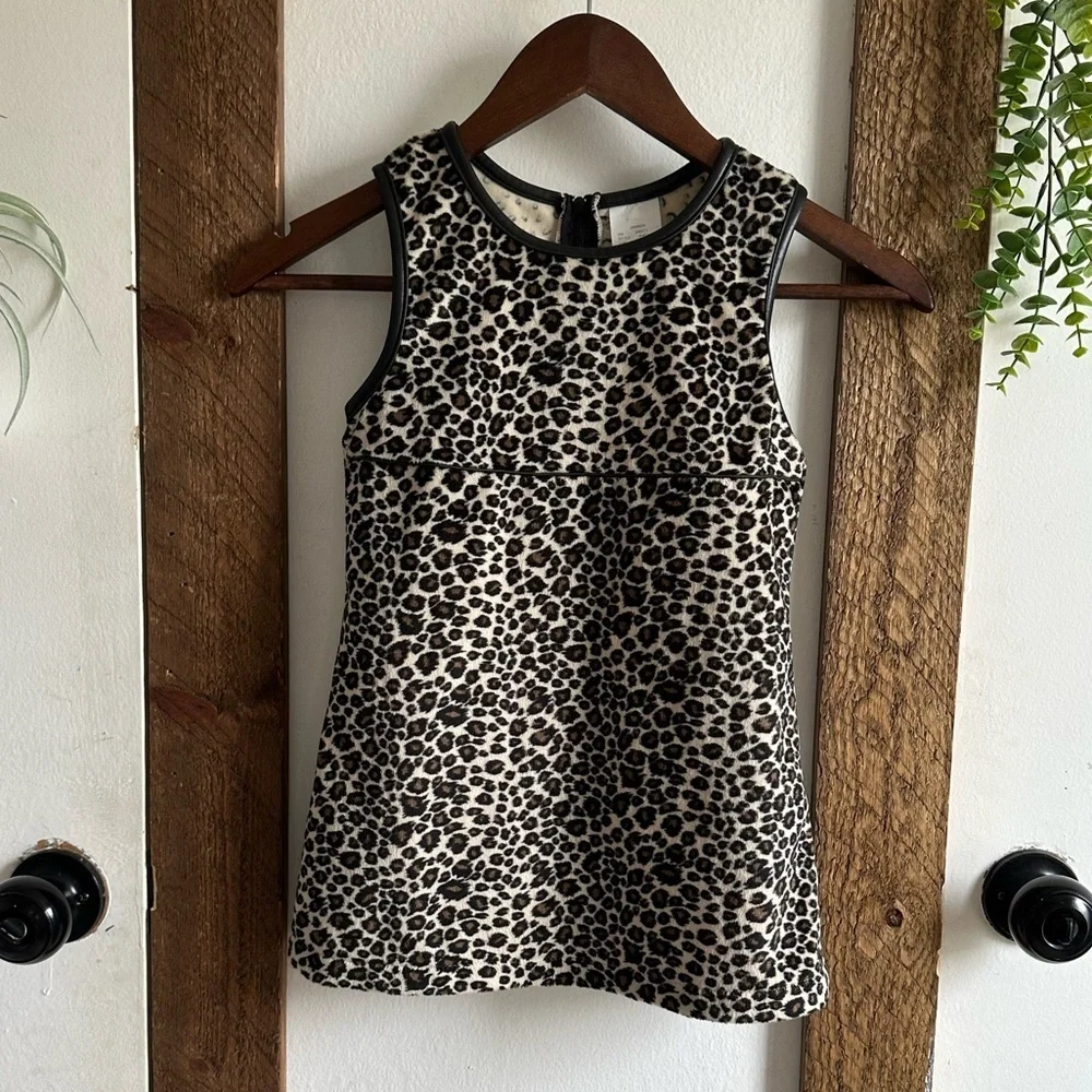 Vintage 90s Prana Girls Leopard Print Jumper Dress Size 5/6